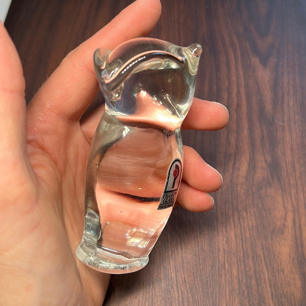 Hand Blown Solid Glass Owl Figurine Paperweight MCM Pilgrim Viking 4 Inch
